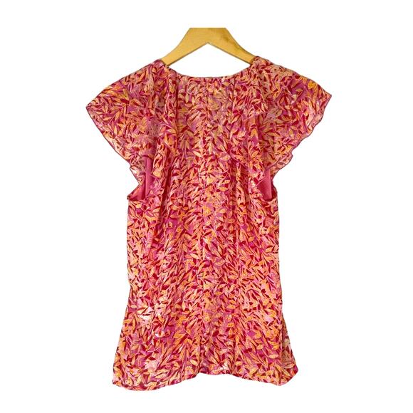 Melloday Size M Y2K Top Gauzy Fairy Core Flounce Sleeve Floral Leaf Lightweight - Picture 2 of 6